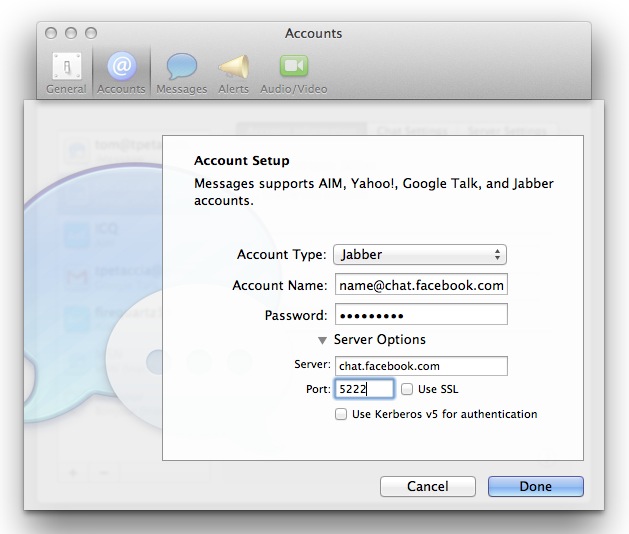 Set up Messages for Facebook Chats